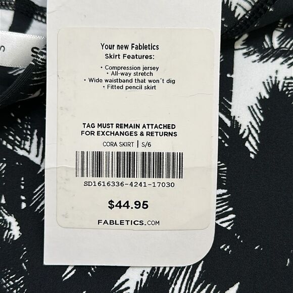 Fabletics Cora Skirt High Rise Compression Black White‎ Palm Print Size Small - Picture 8 of 9